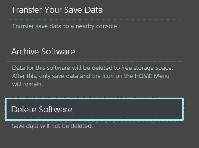 delete software Nintendo switch